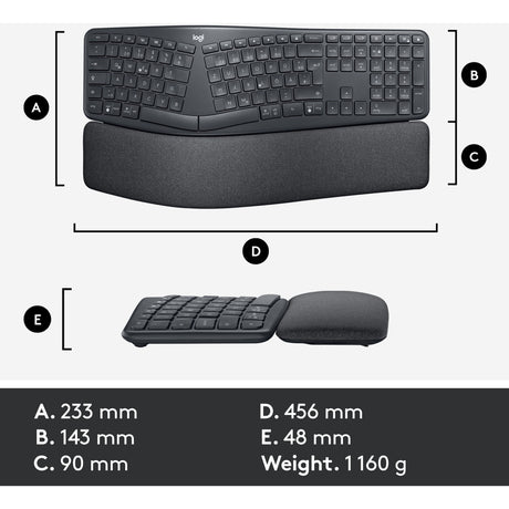Tastiera Logitech k860 ergo (nera, 100%, bluetooth, iso internazionale USA)