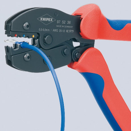 Pinza per crimpare Knipex preciforce 97 52 36 sb (rosso blu, spelatura, crimpatura 0,5 - 6,0 mm²)