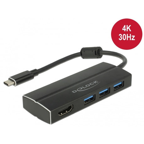Delock USB-C 3.1 > 3x hub USB-A 3.0 + hub USB HDMI (nero, 0,15 metri, 4k)