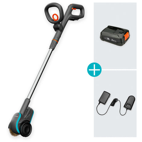 Gardena easyweed spazzola per erbacce a batteria 1800 18v p4a set di rimozione erbacce pronto all'uso (grigio turchese, batteria e caricabatterie inclusi, power for all Alliance)