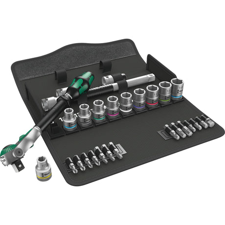 Set di cricchetti Wera 8100 sc 6 zyklop speed, 1 set di strumenti a 2 azionamenti (nero verde, 28 pezzi)