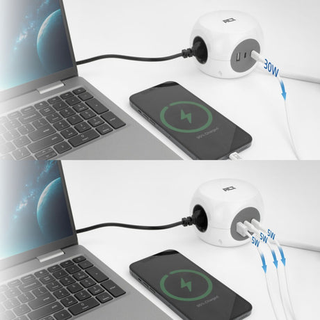 Act connettività cubo multipresa act con 3 prese, erogazione di potenza da 30 W, porte USB-C A, lunghezza cavo 1,5 m AC2425