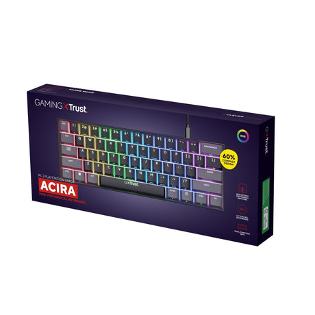 Mini tastiera da gioco meccanica Trust GXT 867 Acira 60% (nera, layout USA (QWERTY), Outemu Red, 60%, RGB)