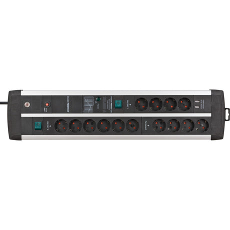 Presa multipla Brennerstuhl premium-protect-line a 14 vie con protezione da sovratensione e porte USB (porte USB A 5v 3.10a, 15,5w, 2 interruttori, cavo da 3 m, prodotto in Germania)