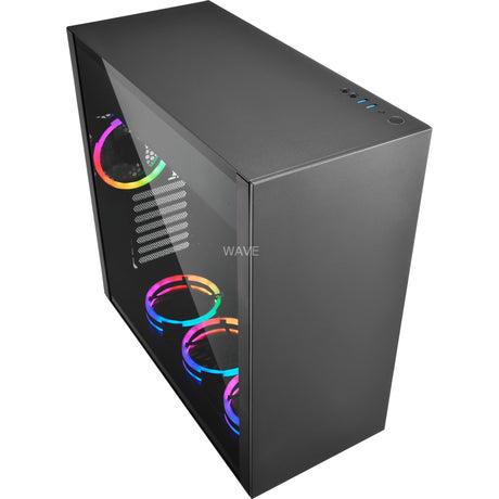 Custodia midi tower RGB Sharkoon in puro acciaio (nero | 2x USB-A | RGB | finestra)