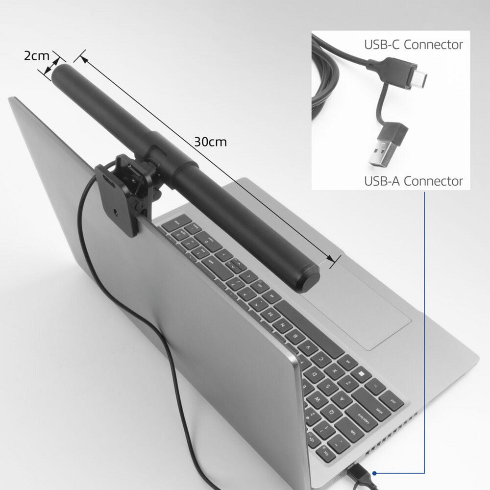 Barra luminosa a LED per laptop con clip dimmerabile Act Connectivity Barra LED (nera, alimentata tramite USB, 3000k-6500k)