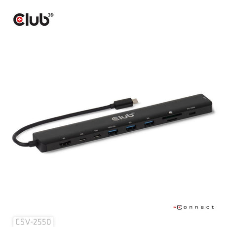 Club 3d 10-1 dock portatile da USB tipo C 10 Gbps a HDMI 8 K 30 Hz pd3.1 Docking station max. 140 Watt (nero, HDMI, USB-C, Lan)