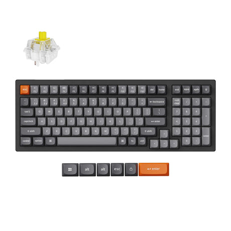 Tastiera meccanica Keychron K4 Max-B4 RGB (nera, layout USA (QWERTY), super banana, 96%, RGB, copritasti PBT double-shot, Bluetooth | USB-C | 2,4 GHz)