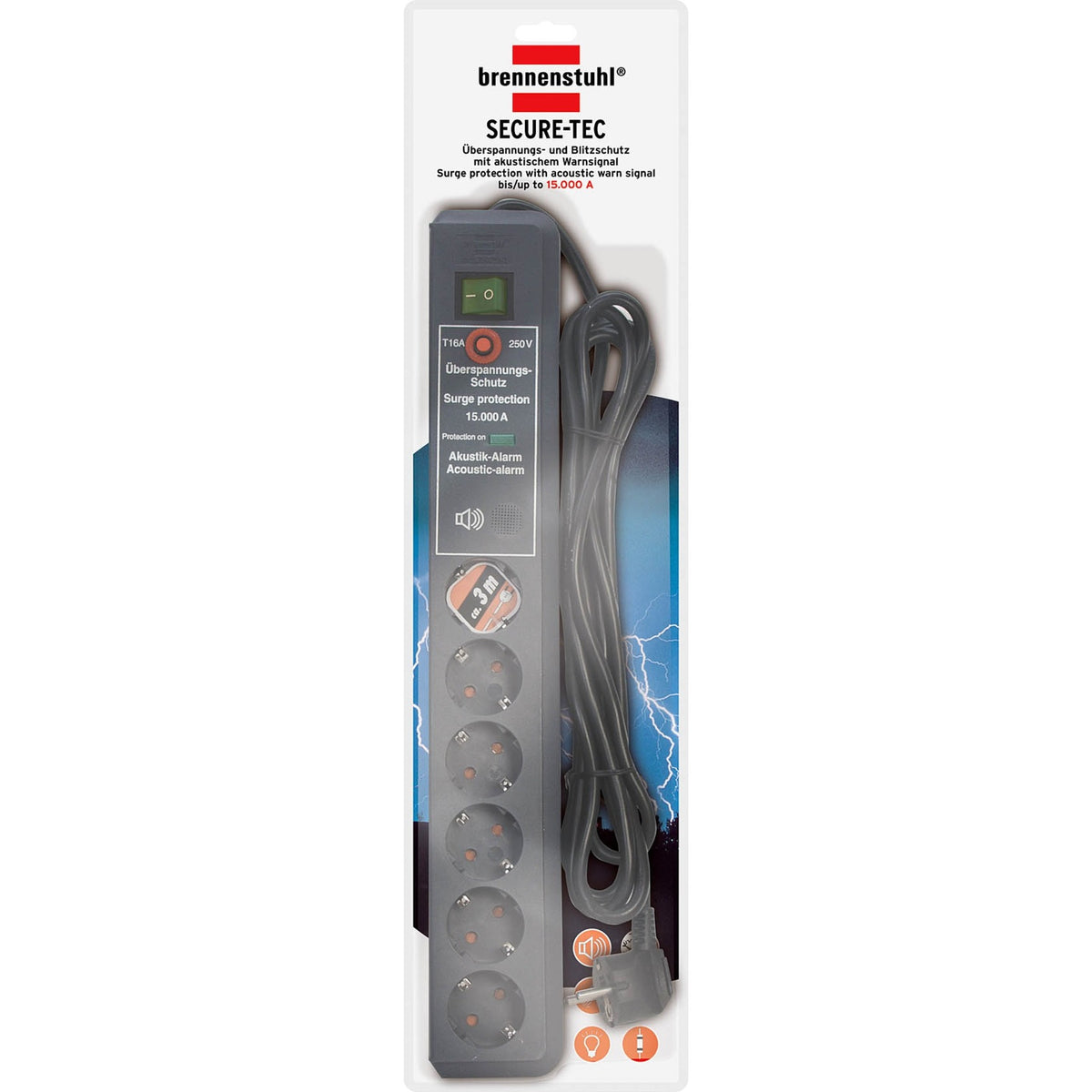Brennerstuhl secure-tec 19500a +protezione contro le sovratensioni presa 6x (antracite, 1159540376, per 6 spine)
