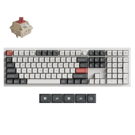 Tastiera meccanica personalizzata wireless Keychron q6 ultra-p1 8k (bianca, layout us (qwerty), pompon in seta rosso, 100%, rgb, hot swap, 8k, 2,4 ghz bluetooth 5.2 usb-c)