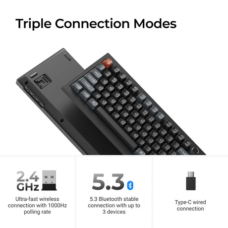Tastiera meccanica personalizzata wireless Keychron v6 ultra 8K (nera, layout americano (qwerty), pom banana in seta, 100%, rgb, hot swap, 2,4 ghz | bluetooth 5.3 | usb-c)
