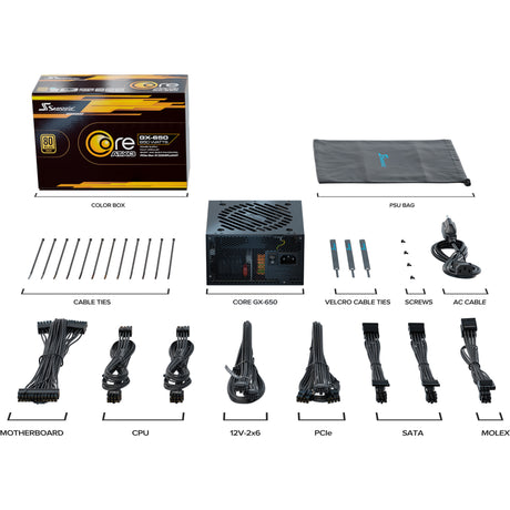 Alimentatore modulare stagionale core gx-650-v2 da 650 watt (nero, 1x 12v-2x6, 2x pcie)