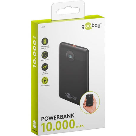 Power bank Goobay compatto da 10.000 mAh (nero, 10 Ah, 1x USB-A, 1x USB-C, alimentazione, ricarica rapida)