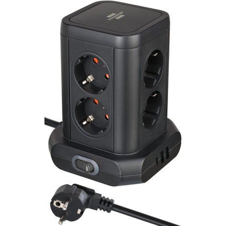 Torretta multipresa Brennerstuhl con 8 prese multiple in disposizione a 45° (nera, 2x USB-A, 1x USB-C Power Delivery)