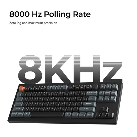 Tastiera meccanica personalizzata wireless Keychron v3 ultra 8K (nera, layout americano (qwerty), pompon in seta marrone, 80% (tkl), rgb, hot swap, 2,4 ghz | bluetooth 5.3 | usb-c)