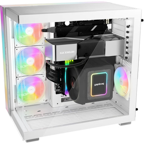 Silenzio! alloggiamento midi tower base luminosa 600 lx (bianco | 2x USB-A | 1x USB-C | RGB | vetro temperato)