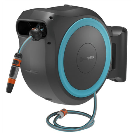 Gardena 35 m scatola portagomma a muro powerroll xl avvolgitubo (grigio turchese, 35 metri, batteria e caricabatterie non inclusi, power for all Alliance)