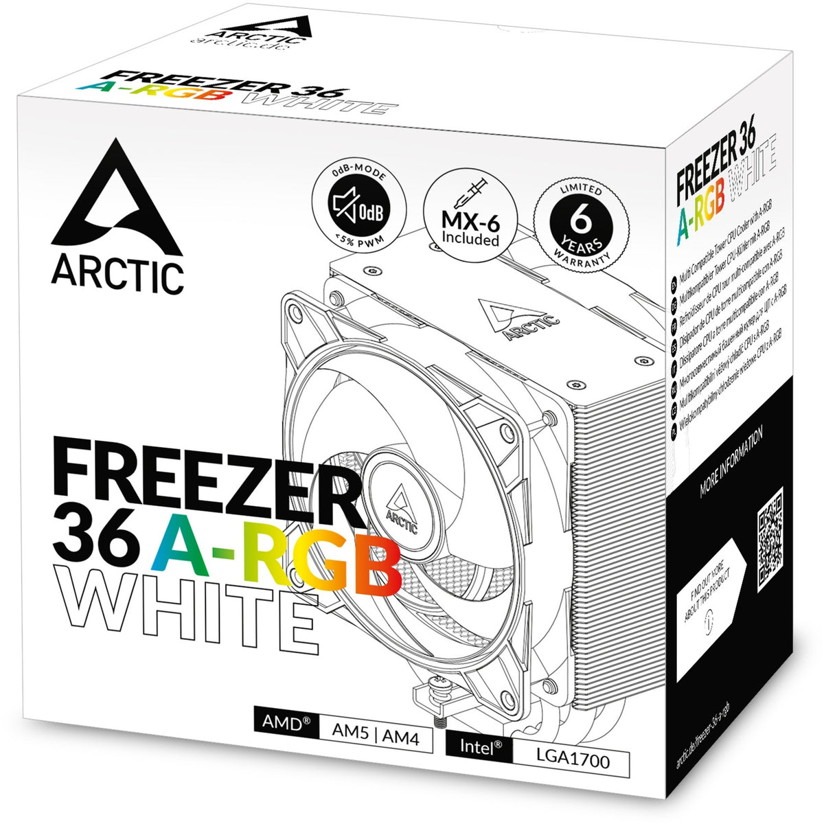 Arctic freezer 36 raffreddatore cpu a-rgb (bianco, 4 pin pwm)