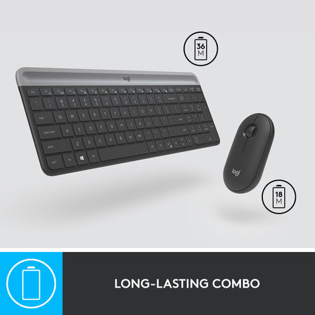 Set desktop wireless sottile Logitech mk470 (nero, layout internazionale USA (qwerty), interruttori a forbice, 100%, 1000 dpi)