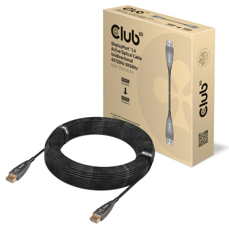Cavo unidirezionale ottico attivo Club 3d displayport 1.4 (nero, 20 metri, 4k 120hz, 8k 60hz)