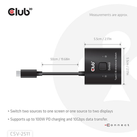 Club 3D USB-C bidirezionale video + dati + switch PD Switch USB (nero)