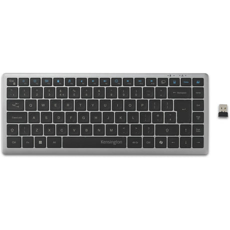 Tastiera compatta multidispositivo ricaricabile Kensington KB435 EQ (grigia, layout internazionale USA (QWERTY), interruttori a forbice, 80% (TKL), USB, 2,4 GHz, Bluetooth 5.4)