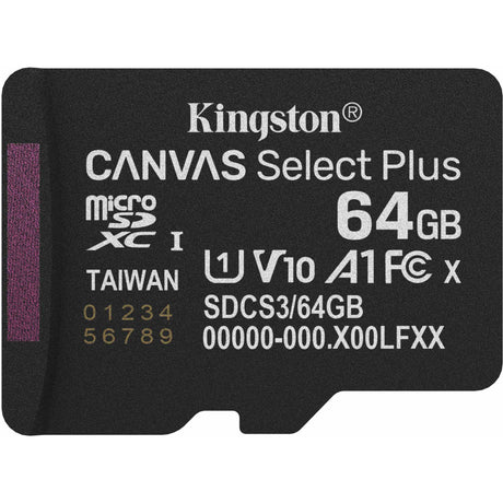 Scheda di memoria MicroSDXC Kingston Canvas Select Plus da 64 GB (nera, UHS-I U1, Classe 10, V10)