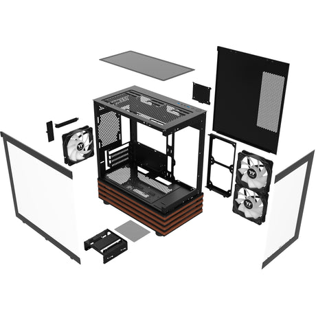Custodia mini tower Thermaltake view 170 ws argb (colore legno nero | 2x usb-a | rgb | finestra)