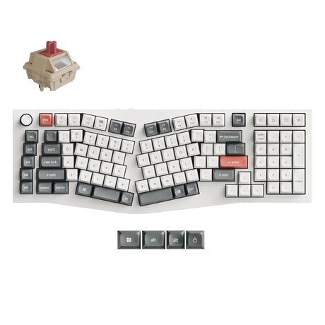Tastiera meccanica personalizzata wireless Keychron q13 ultra-p1 8k (bianca, layout us (qwerty), pompon in seta rosso, 96%, rgb, hot swap, 8k, 2,4 ghz | bluetooth 5.2 | usb-c)