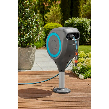 Avvolgitubo avvolgitubo Gardena per terrazza (grigio turchese, 20 metri, inclusa siringa per la pulizia)