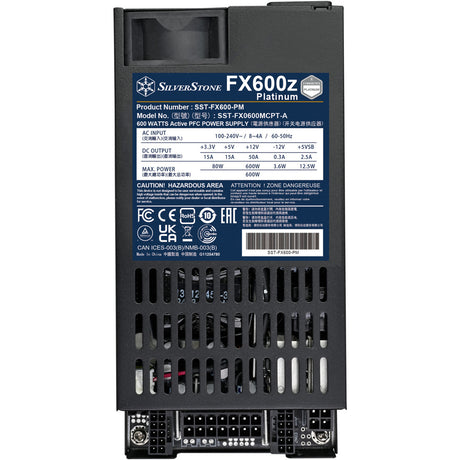 Alimentatore modulare Silverstone fx600z platino da 600 watt (nero, 1x 12v-2x6, 2x pcie)