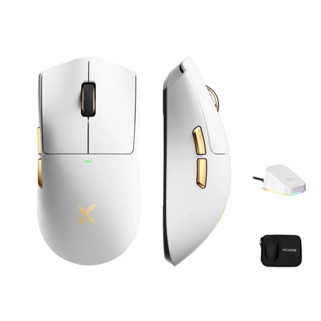 Mouse da gioco wireless ultraleggero Mchose K7 (oro bianco, RGB, USB 2,4 GHz, 42.000 dpi)