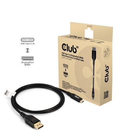 Adattatore bidirezionale Club 3D da USB-C a DisplayPort DP80 (nero, 1 metro, certificato VESA)