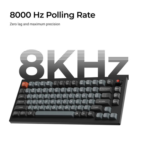 Keychron v1w-d3 8k qmk tastiera meccanica personalizzata cablata (nera, layout us (qwerty), super marrone, 75%, led rgb, pbt double-shot, hot swap, 8k, pulsante)