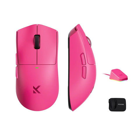Mouse da gioco wireless ultraleggero Mchose K7 (rosa, RGB, USB 2,4 GHz, 42.000 dpi)