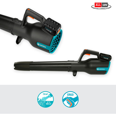 Gardena soffiatore per foglie a batteria powerjet 18v p4a set (grigio turchese, 14890-20, batteria inclusa)