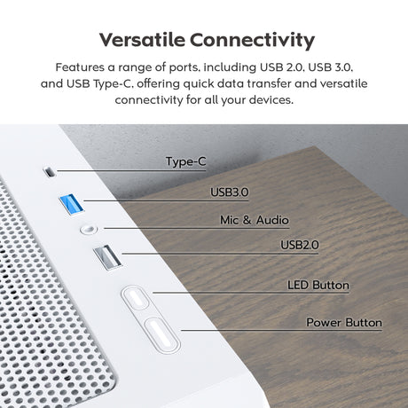 Custodia midi tower Montech x5 (bianco | 2x USB-A | 1x USB-C | vetro temperato)