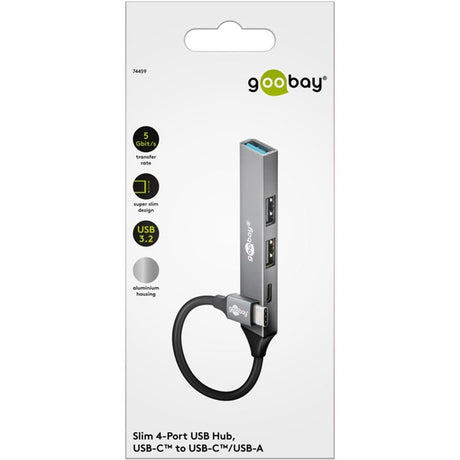 Hub USB sottile Goobay con 4 porte, da USB-C a USB-C USB-A, 5 Gbit s (grigio chiaro)