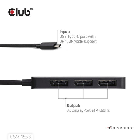 Hub Club 3D da USB-C a tripla DisplayPort MST (nero, 4K60Hz)