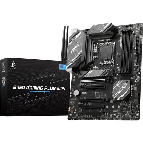 Scheda madre MSI B760 Gaming Plus Wi-Fi Socket 1700 (grigio nero, RAID, LAN da 2,5 GB, Wi-Fi 6e, BT, audio, ATX)