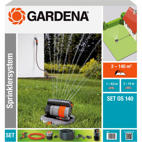 Gardena set completo con irrigatore oscillante pop-up os 140 sistema di irrigazione (grigio arancione, 8221-20)