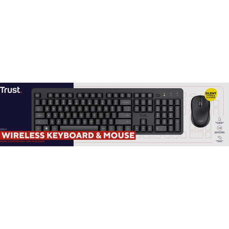 Trust Ody II set tastiera e mouse wireless silenziosi set da tavolo (nero, layout USA (QWERTY), membrana, 100%, 800 dpi - 1.600 dpi)