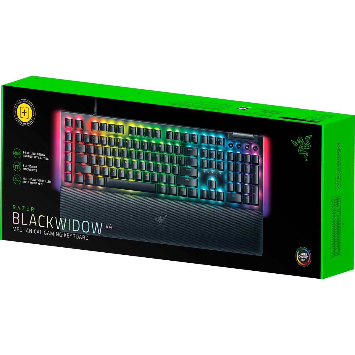 Razer blackwidow v4, tastiera da gioco (nera, layout us, gialla, led rgb, doubleshot abs)