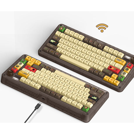 Tastiera meccanica wireless Iqunix zx75 happy ape (marrone, layout us (qwerty), ttc Holy Panda, 75%, LED rgb, hot-swapable, double-shot pbt, 2.4ghz | bluetooth 5.1 | usb-c)