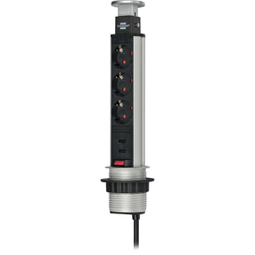 Brennerstuhl Tower Power Presa di ricarica USB a 3 vie con doppio ingresso di ricarica USB 2m H05VV-F 3G1.5 completamente incassato nel piano del tavolo