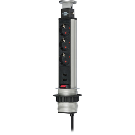 Brennerstuhl Tower Power Presa di ricarica USB a 3 vie con doppio ingresso di ricarica USB 2m H05VV-F 3G1.5 completamente incassato nel piano del tavolo