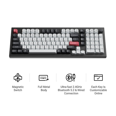Keychron q5 he tastiera personalizzata wireless qmk (bianca, layout us (qwerty), nebulosa magnetica gateron double-rail, 96%, led rgb, osa double-shot pbt, hot swap, manopola, 2.4ghz | bluetooth 5.1 | usb-c)