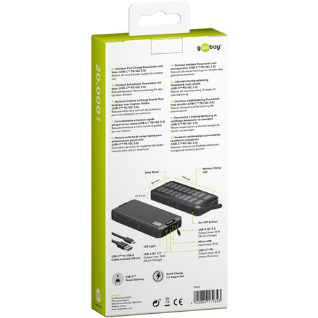 Power bank solare da esterno Goobay 20.000 mAh con power bank Power Delivery (nero)