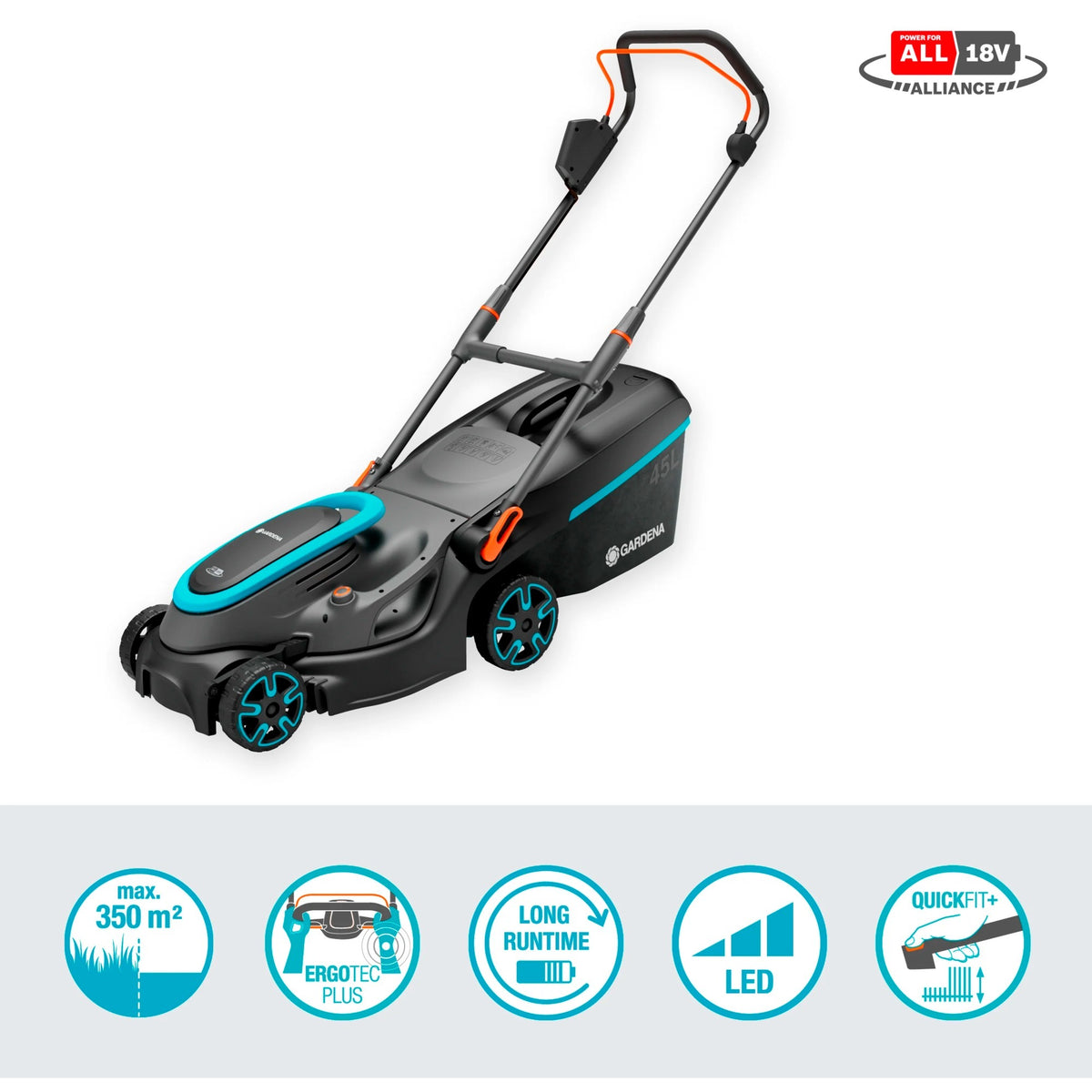Gardena powermax 37 36v p4a pronto all'uso - tosaerba a batteria - 37 cm - incl. 2 batterie