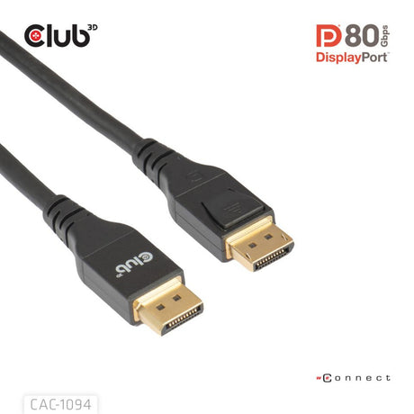 Cavo Displayport 2.1 Vesa DP80 certificato Club 3D (nero, 2 metri, 8k 240hz, 10k 60hz, 80gbps)